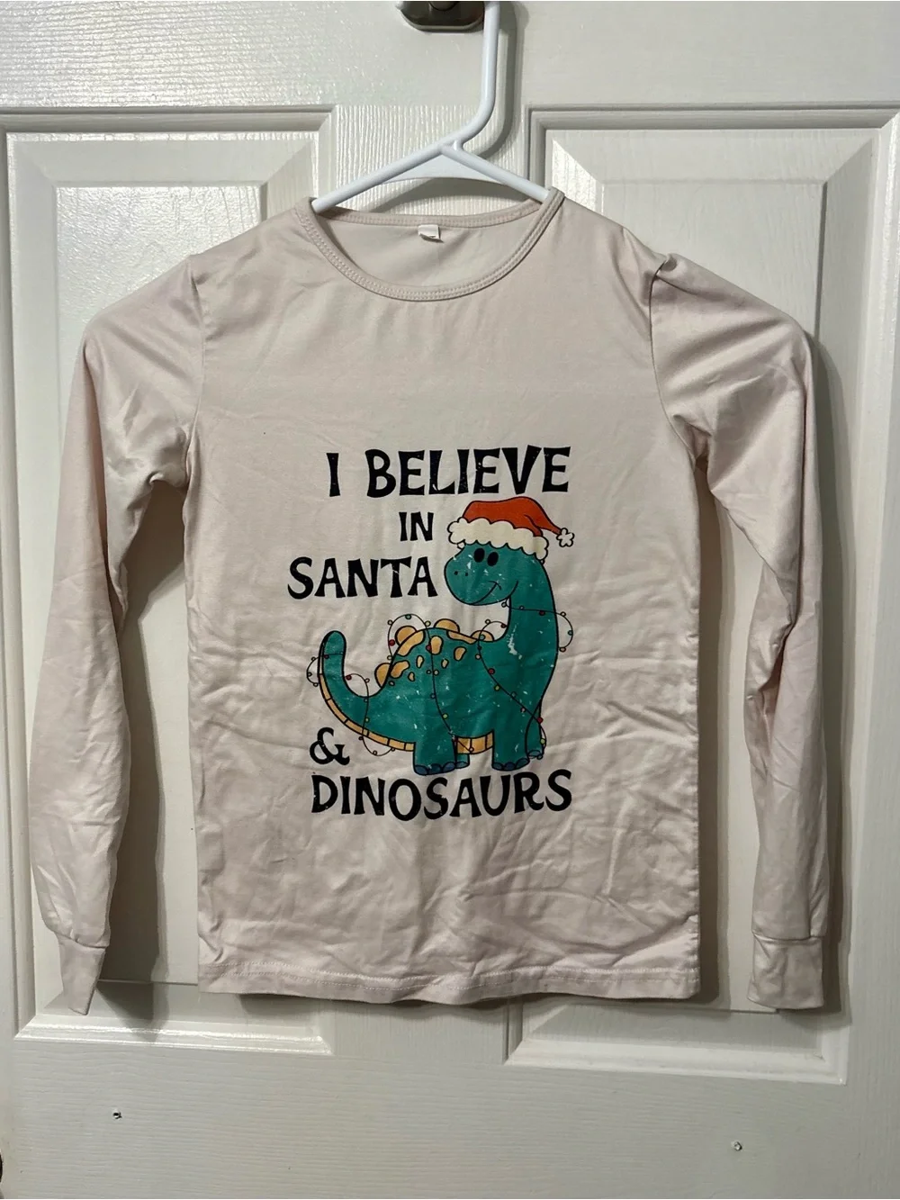 Kids Cream & Teal 'I Believe in Santa & Dinosaurs' Pajama Set